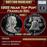 *Highlight* 1955 Proof Franklin Half Dollar NEar Top Pop! 50c pr68+ DCAM SEGS (fc)