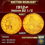 *Highlight* 1912-p Gold Indian Quarter Eagle $2 1/2 Select+ Unc USCG (fc)