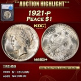 *Highlight* 1921-p Peace Dollar $1 ms65+ SEGS (fc)