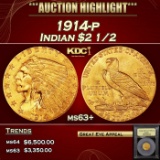 *Highlight* 1914-p Gold Indian Quarter Eagle $2 1/2 Select+ Unc USCG (fc)