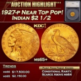 *Highlight* 1927-p Gold Indian Quarter Eagle Near Top Pop! $2 1/2 ms65+ SEGS (fc)