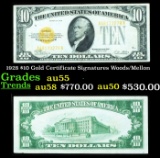 1928 $10 Gold Certificate Signatures Woods/Mellon Grades Choice AU