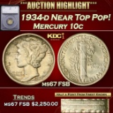 *Highlight* 1934-d Mercury Dime Near Top Pop! 10c ms67 FSB SEGS (fc)
