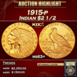 *Highlight* 1915-p Gold Indian Quarter Eagle $2 1/2 Select+ Unc USCG (fc)