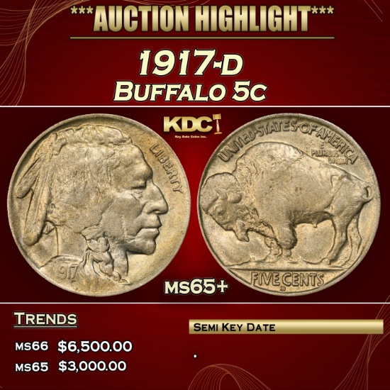 IC 1917-d Buffalo Nickel 5c ms65+ SEGS