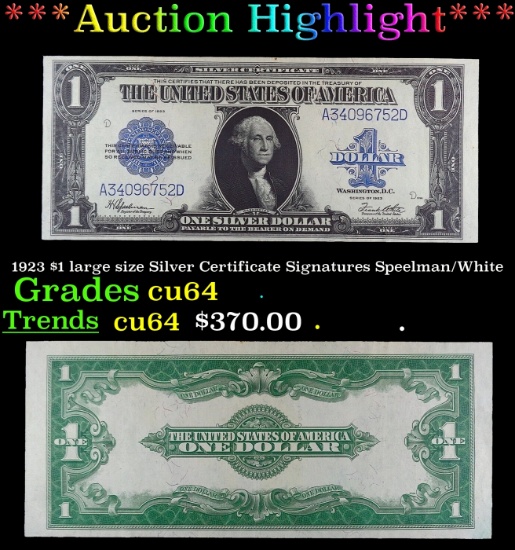 1923 $1 large size Silver Certificate Grades Choice CU Signatures Speelman/White