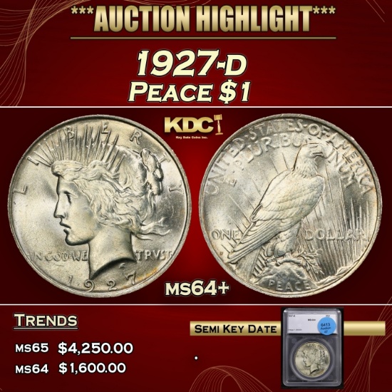 1927-d Peace Dollar $1 ms64+ SEGS