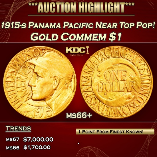 IC 1915-s Panama Pacific Gold Commem Dollar Near Top Pop! 1 ms66+ SEGS