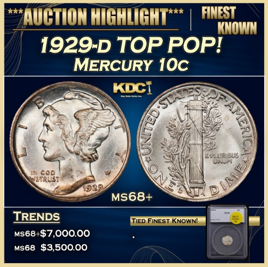 1929-d Mercury Dime TOP POP! 10c ms68+ SEGS