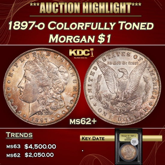 YC 1897-o Morgan Dollar Colorfully Toned $1 Select Unc USCG