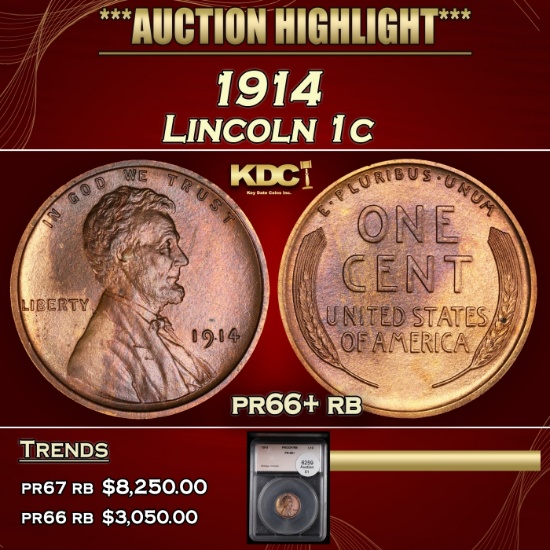 YC 1914 Proof Lincoln Cent 1c pr66+ rb SEGS
