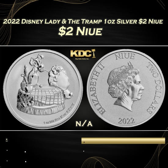 2022 Disney Lady & The Tramp 1oz Silver $2 Niue Grades Ungraded