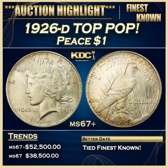 1926-d Peace Dollar TOP POP! $1 ms67+ SEGS
