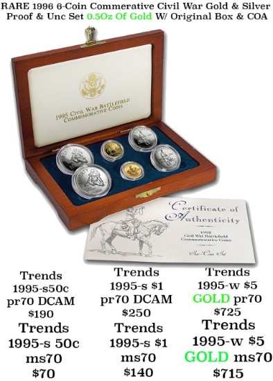***Major Highlight*** RARE 1996 6-Coin Commerative Civil War Gold & Silver Proof & Unc Set 0.5Oz Of