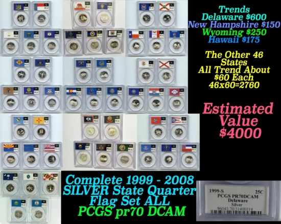 ***Major Highlight*** Complete 1999 - 2008 SILVER Quarter PCGS PR70 Deep Cameo 50 State Quarter Set