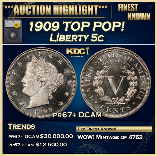 1909 Proof Liberty Nickel TOP POP! 5c pr67+ DCAM SEGS