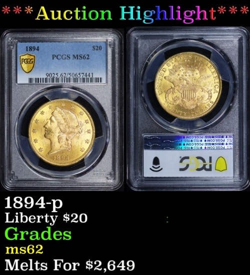 PCGS 1894-p Gold Liberty Double Eagle $20 ms62 PCGS