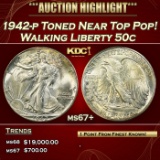 IC 1942-p Walking Liberty Half Dollar Toned Near Top Pop! 50c ms67+ SEGS