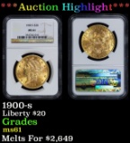 NGC 1900-s Gold Liberty Double Eagle $20 ms61 NGC
