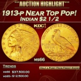 IC 1913-p Gold Indian Quarter Eagle Near Top Pop! $2 1/2 GEM+ Unc USCG