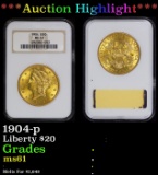 NGC 1904-p Gold Liberty Double Eagle $20 ms61 NGC