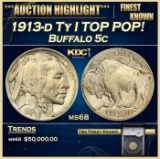 YC 1913-d Ty I Buffalo Nickel TOP POP! 5c ms68 SEGS