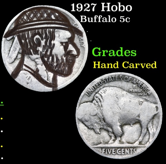 1927 Hobo Buffalo Nickel 5c Grades Hand Carved
