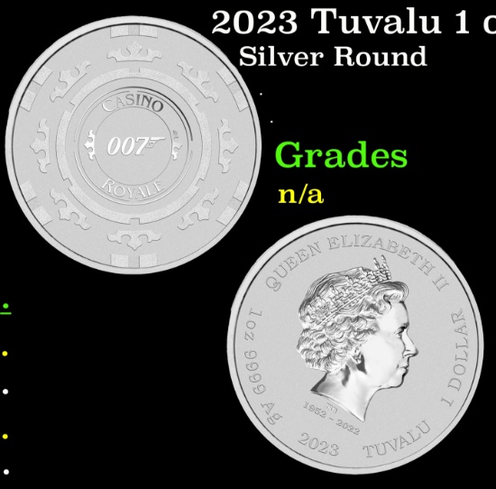 2023 Tuvalu 1 oz Silver James Bond Casino Royale Chip Coin