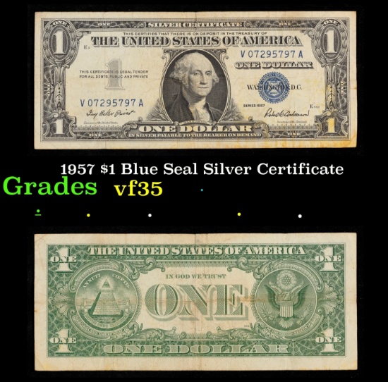 1957 $1 Blue Seal Silver Certificate Grades vf++