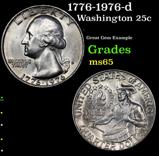 1776-1976-d Washington Quarter 25c Grades GEM Unc