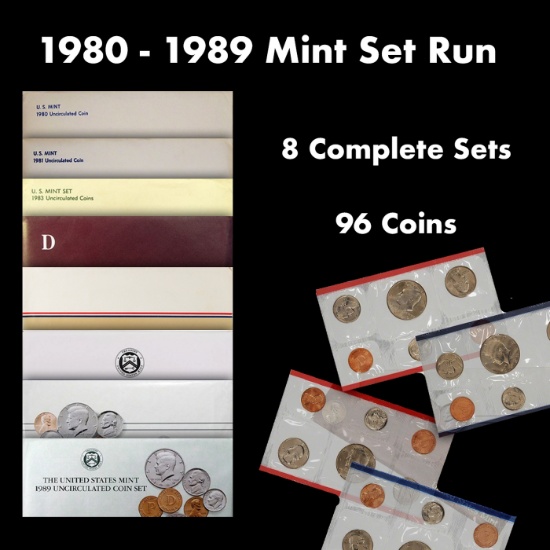 1980-1989 Mint Set Run 96 Coins 8 Complete Sets