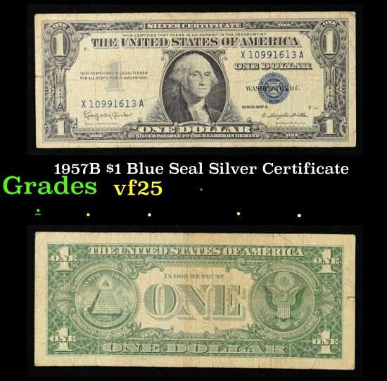 1957B $1 Blue Seal Silver Certificate Grades vf+