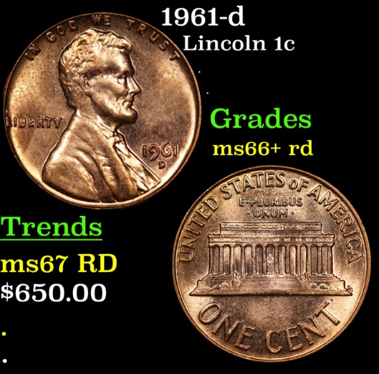 1961-d Lincoln Cent 1c Grades GEM++ RD