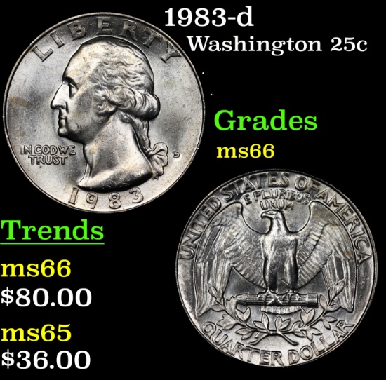 1983-d Washington Quarter 25c Grades GEM+ Unc
