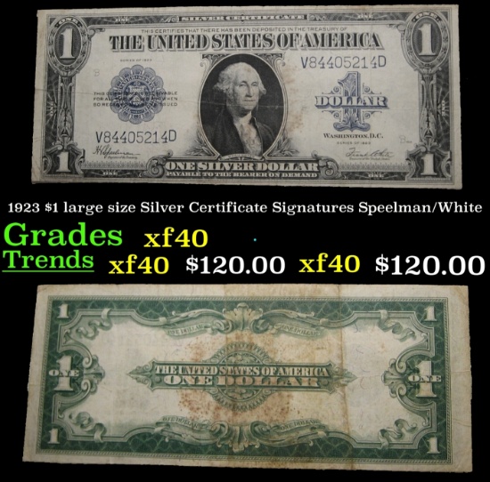 1923 $1 large size Silver Certificate Grades xf Signatures Speelman/White