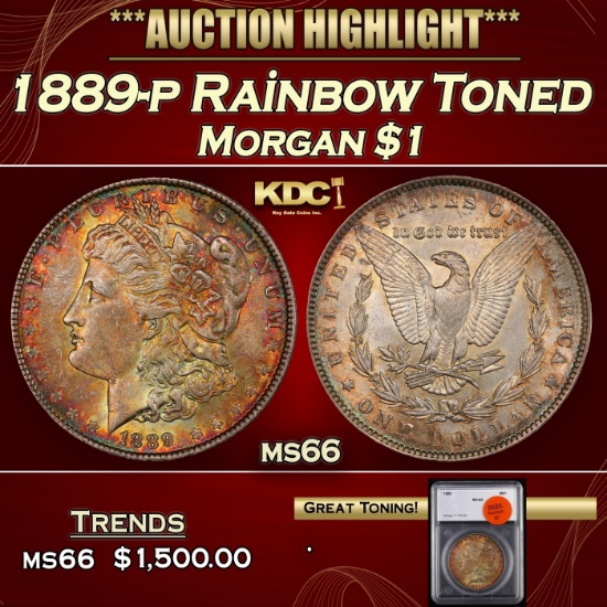 1889-p Morgan Dollar Rainbow Toned $1 ms66 SEGS