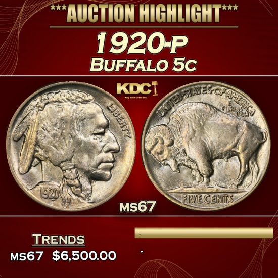 1920-p Buffalo Nickel 5c ms67 SEGS