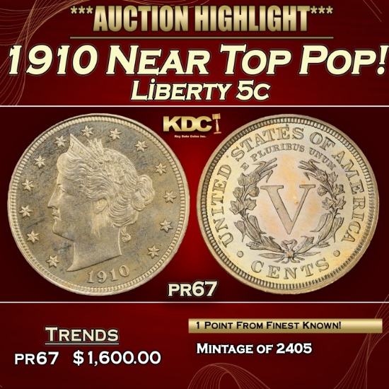 1910 Proof Liberty Nickel Near Top Pop! 5c pr67 SEGS