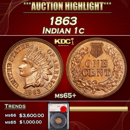 YO 1863 Indian Cent 1c ms65+ SEGS