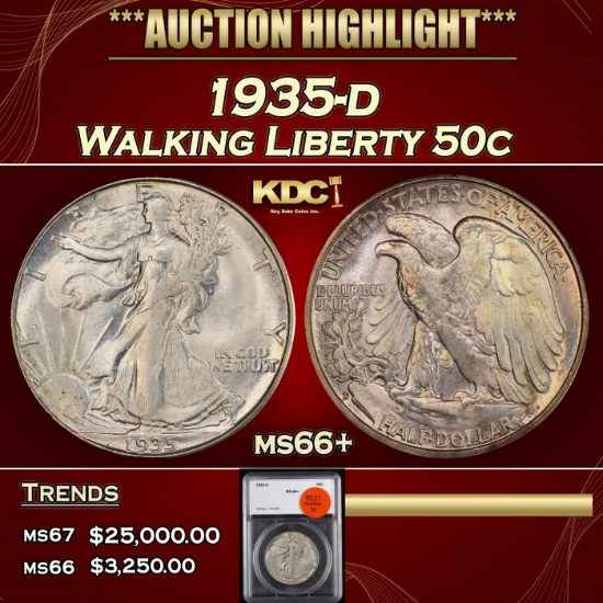 1935-d Walking Liberty Half Dollar 50c ms66+ SEGS