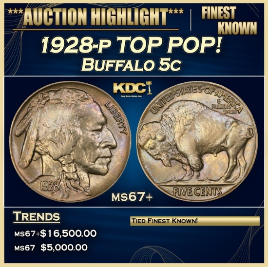 1928-p Buffalo Nickel TOP POP! 5c ms67+ SEGS