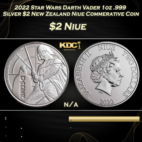 2022 Star Wars Darth Vader 1oz .999 Silver $2 New Zealand Niue Commerative Coin Grades Ungraded