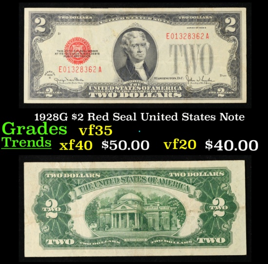 1928G $2 Red Seal United States Note Grades vf++