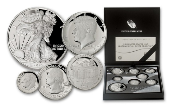 RARE 2016 United States Mint Limited Edition Silver Proof Set 8 coins, Over 2.25oz Of Silver low min