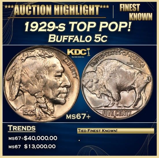 1929-s Buffalo Nickel TOP POP! 5c ms67+ SEGS