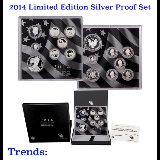 RARE 2014 United States Mint Limited Edition Silver Proof Set 8 coins, Over 2.25oz Of Silver low min