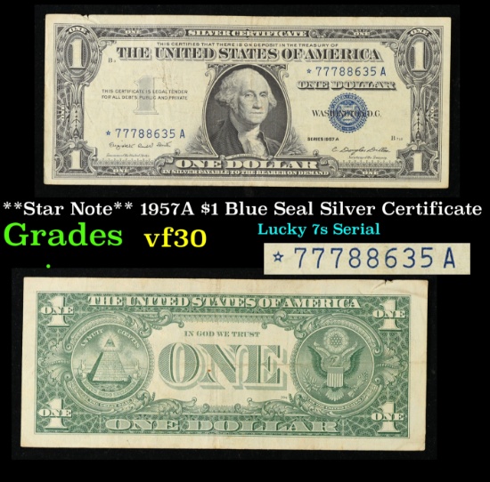 **Star Note** 1957A $1 Blue Seal Silver Certificate Grades vf++