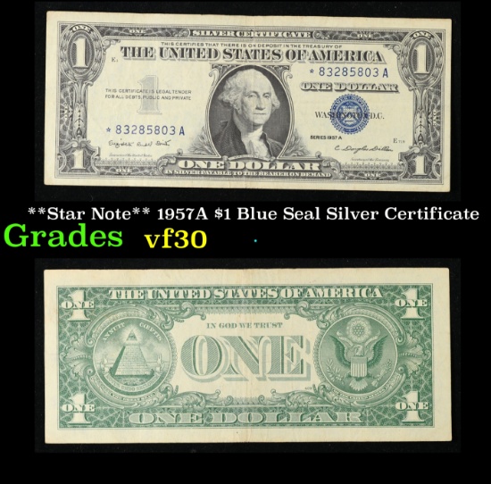 **Star Note** 1957A $1 Blue Seal Silver Certificate Grades vf++