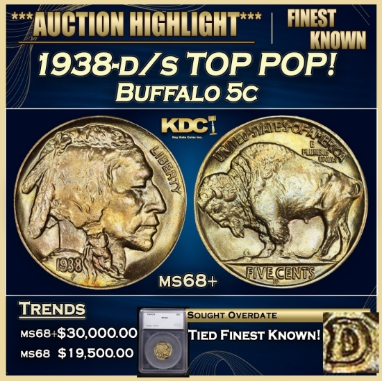 1938-d/s Buffalo Nickel TOP POP! 5c ms68+ SEGS