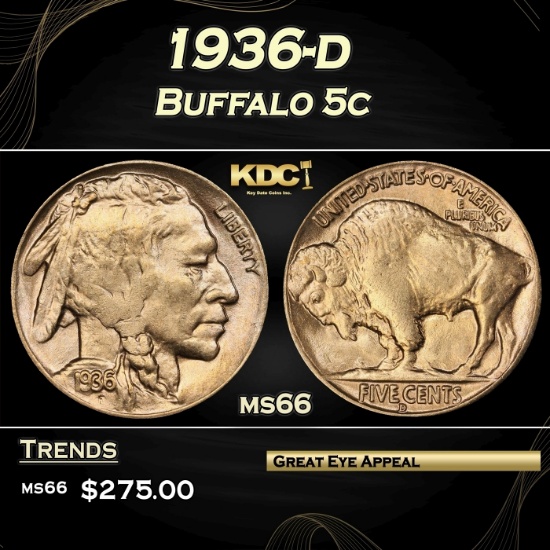 1936-d Buffalo Nickel 5c Grades ms66